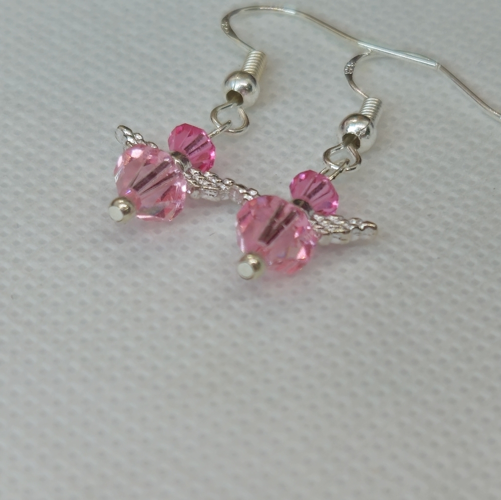 Handmade Pink AB Crystal Guardian Angel Sterling Silver Earrings Handmade by me! - Picture 13 of 14